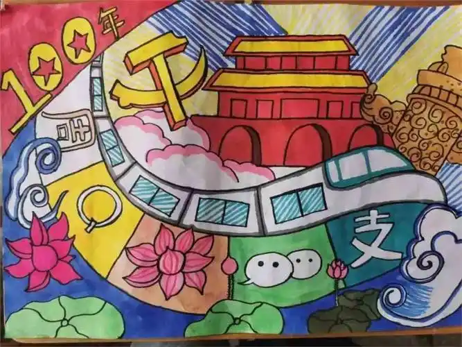建党100周年主题画,建党100周年创意画