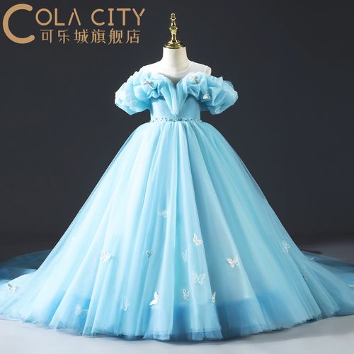 礼服 拖尾 长裙_女童礼服公主长裙拖尾生日宴会洋气t台走秀灰姑娘摄影