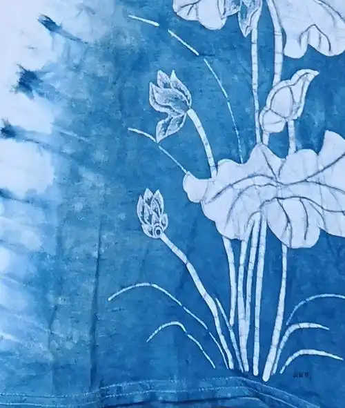 蓝靛扎染非遗蓝染植物手工图案新款荷花定制t恤