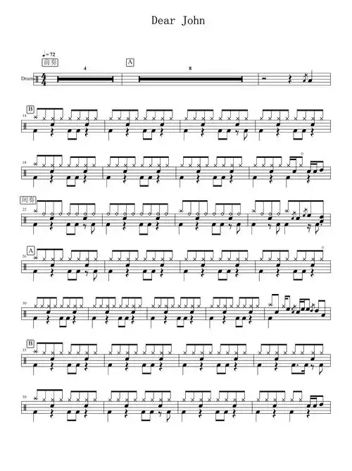 比莉dearjohn鼓谱架子鼓谱