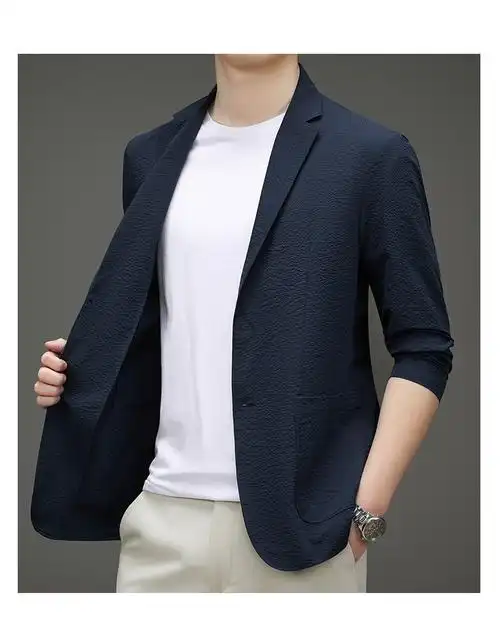 啄木鸟冰丝休闲西服男夏季薄款商务小西装透气防晒服男士修身外套灰色