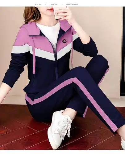 凯柏诺休闲运动服套装女春秋2021新款时尚洋气连帽宽松显瘦卫衣两件套