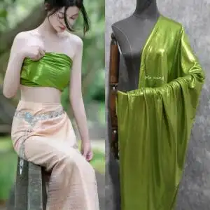 弹力金属亮光傣族抹胸拍摄服饰布料礼服连衣裙演出服装设计师面料
