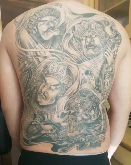 四大天王纹身图片_背部老传统四大天王纹身图案