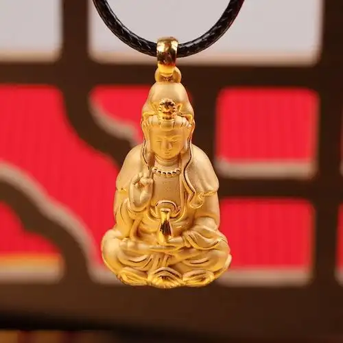 观音喜伴珠宝3d硬金吊坠男款足金项链挂坠颈饰
