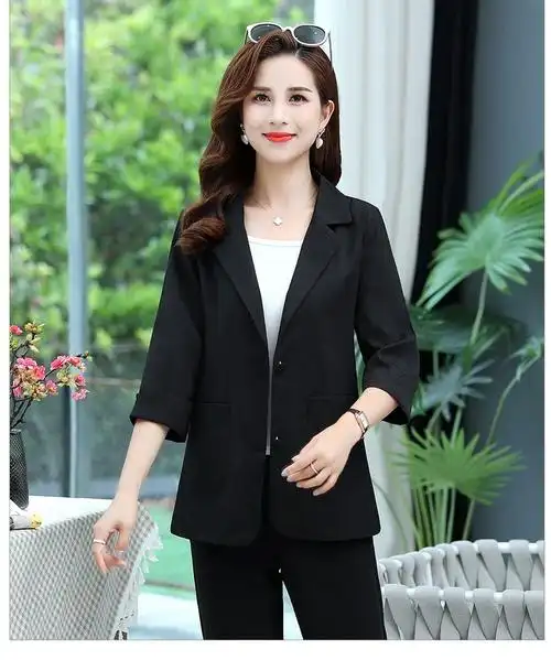 中老年女装外套女2022新款春秋气质妈妈装大码短款西装外套30岁40岁