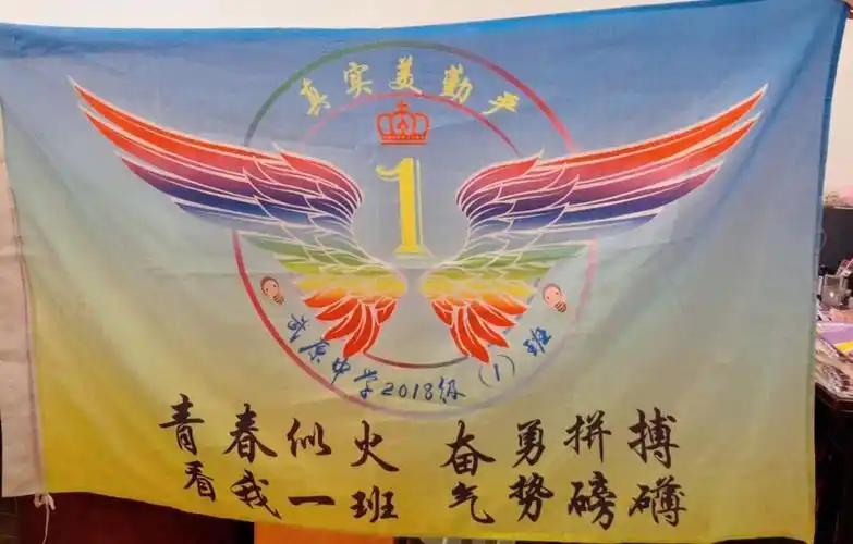初级中学三年级1班翅膀图片班旗设计模板