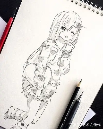 手绘动漫人物黑白稿,漂亮的美少女,好喜欢