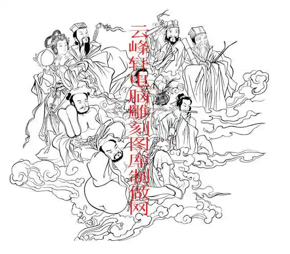 八仙-白描图-八仙云游图-八仙过海国画白描