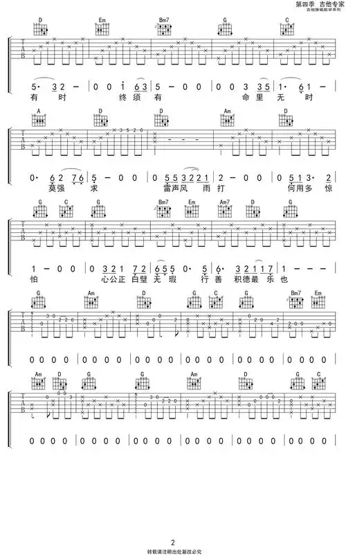 浪子心声吉他谱g调弹唱谱吉他图片谱3张