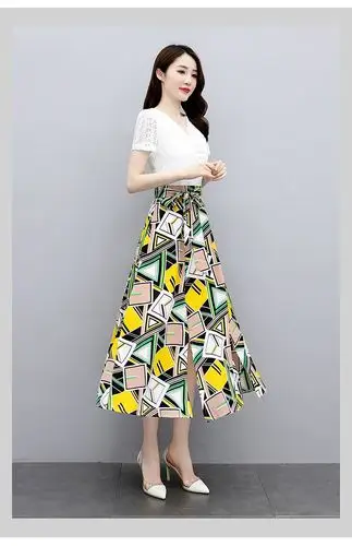 芙绮姿雪纺连衣裙2020夏季新款大码女装韩版休闲时尚套装女短袖衣服