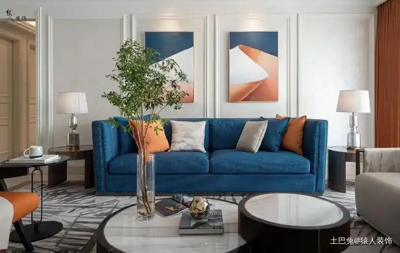 蓝橙配的空间客厅客厅现代简约175m05三居设计图片赏析--土巴兔装修