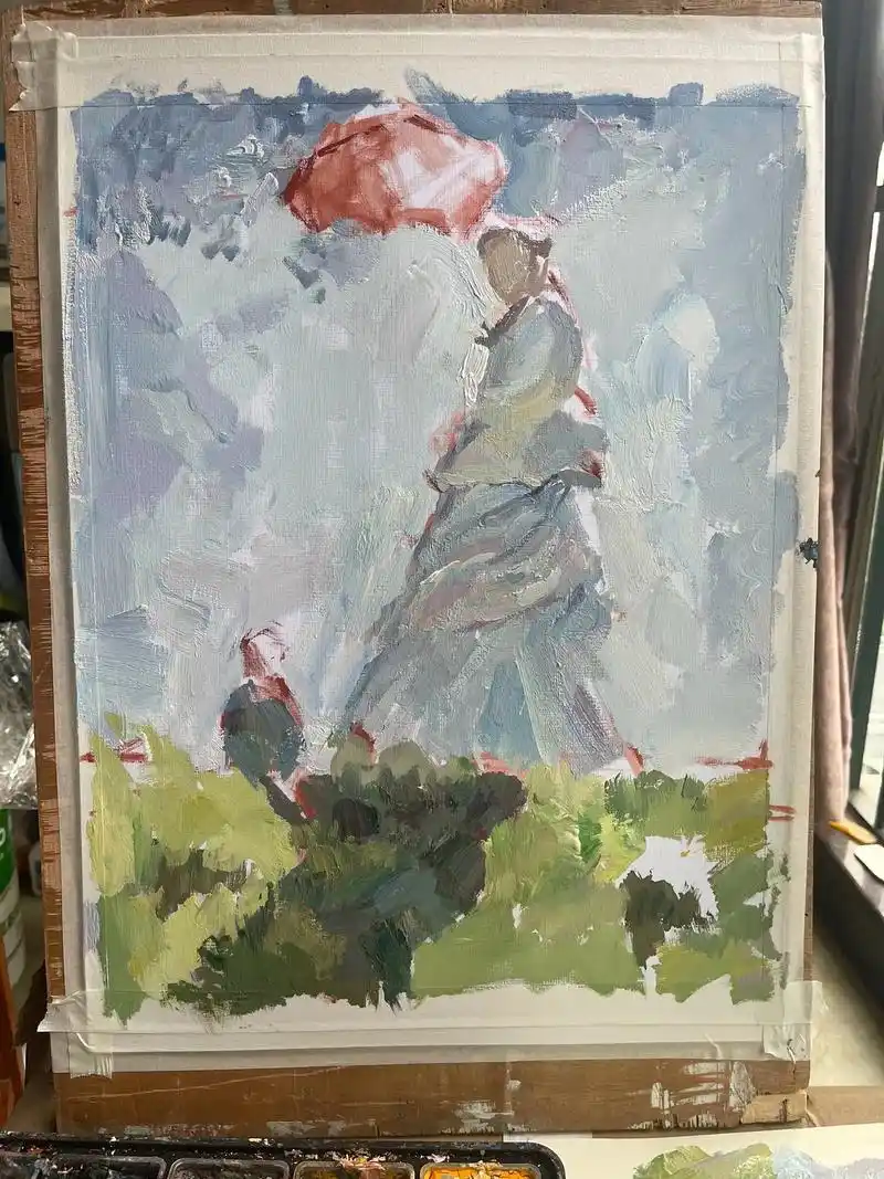 撑伞的女人过程图.#莫奈#色彩画#水粉#美术生 - 抖音