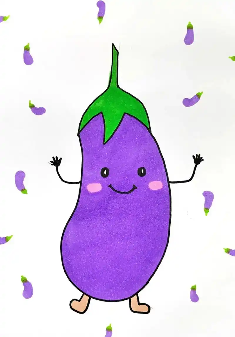 教你用简单的线条画茄子,简单又可爱#茄子简笔画 #茄子绘画  - 抖音