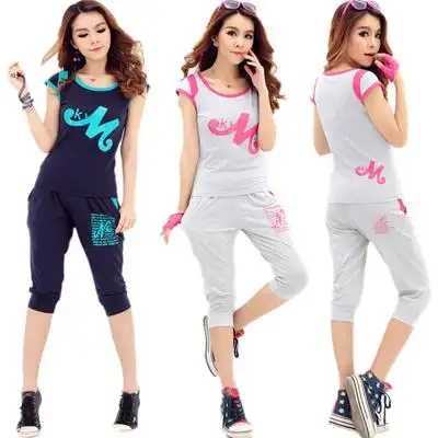 韩版修身夏季运动套装女装运动服夏装时尚夏款运动套装女款