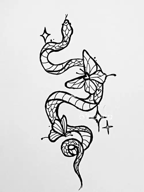 海娜手绘纹身图案分享蛇与蝴蝶03