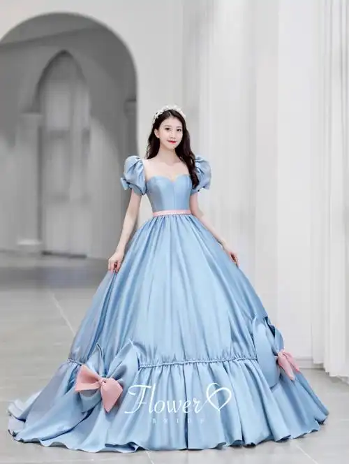 迪士尼公主礼服泡泡抹胸两穿款中山婚纱店