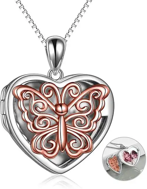 925 纯银定制心形吊坠项链,可容纳图片首饰送给女士妈妈圣诞节生日
