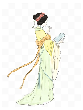 手绘中国画水墨画古代才女女子