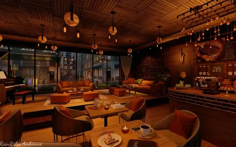 【咖啡馆氛围音】在城市咖啡馆的夜晚看着窗外的雨听着lofi安静地工作