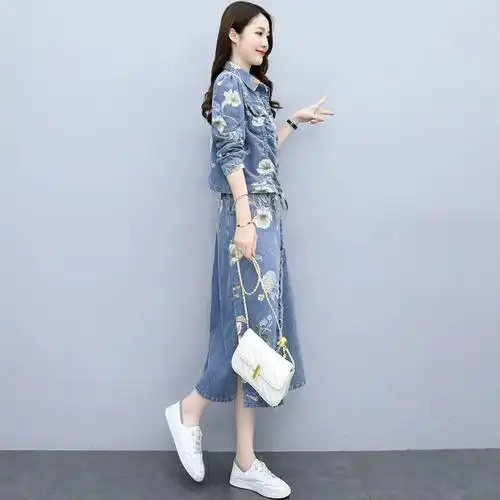 女装裙子两件套牛仔连衣裙春秋装新款时尚2021年秋款洋气减龄套装