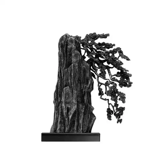 禅意迎客松间软样板酒店雕塑假山金属松树迎客摆件