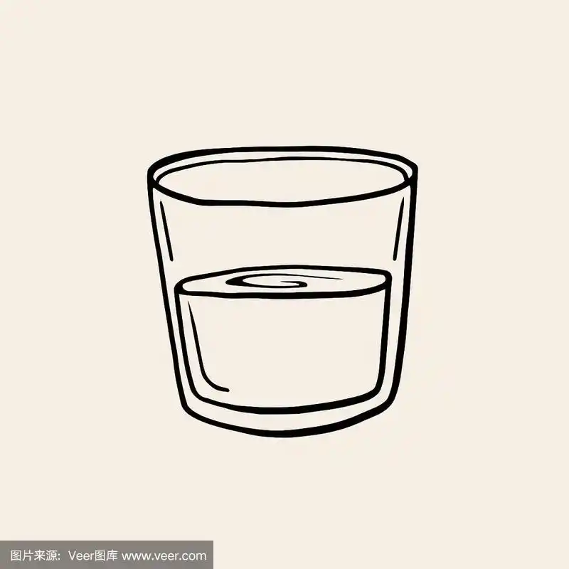 矢量线性插图素描风格.盛满水的玻璃杯.徒手画.