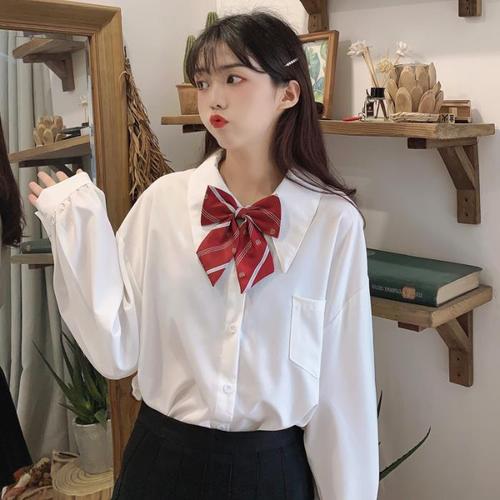 2021新款韩版学院风设计宽松衬衫女学生蝴蝶结白色jk日系少女制服