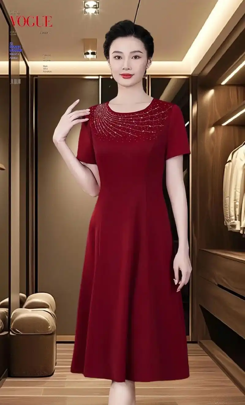 夏季新款酒红色高端喜婆婆婚宴喜庆礼服连衣裙,夏季家有喜事的姐妹们