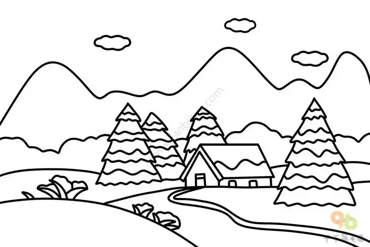 冬天雪景简笔画_冬天简笔画