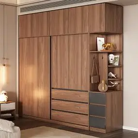 双虎家私官方木纹色衣柜推拉门移门家用卧室现代简约整体北欧实木