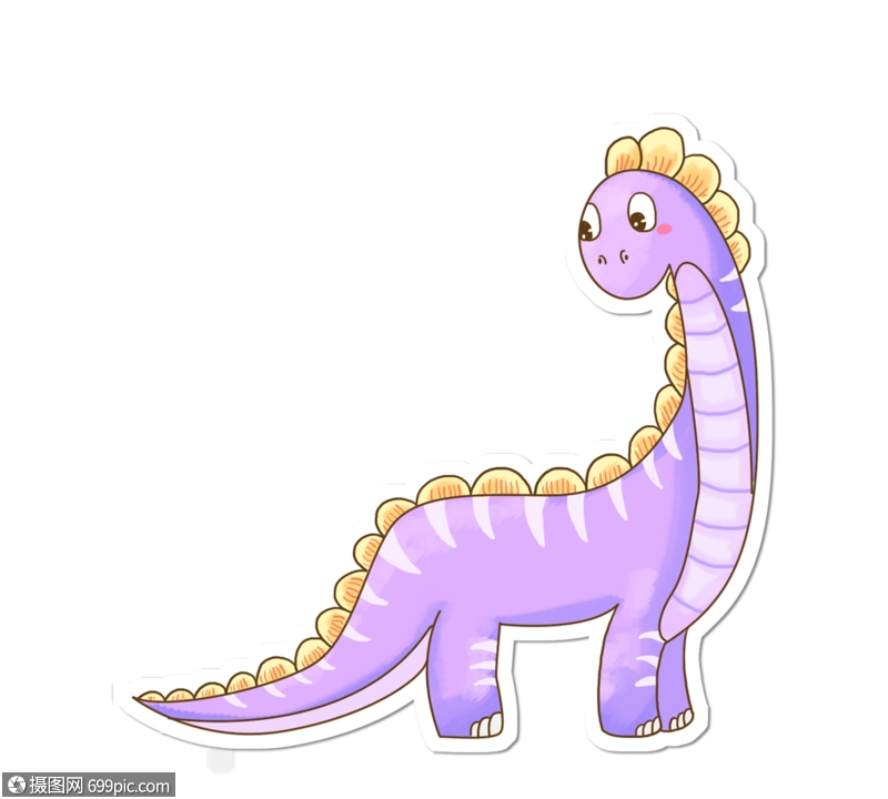 手绘紫色梁龙卡通可爱线描