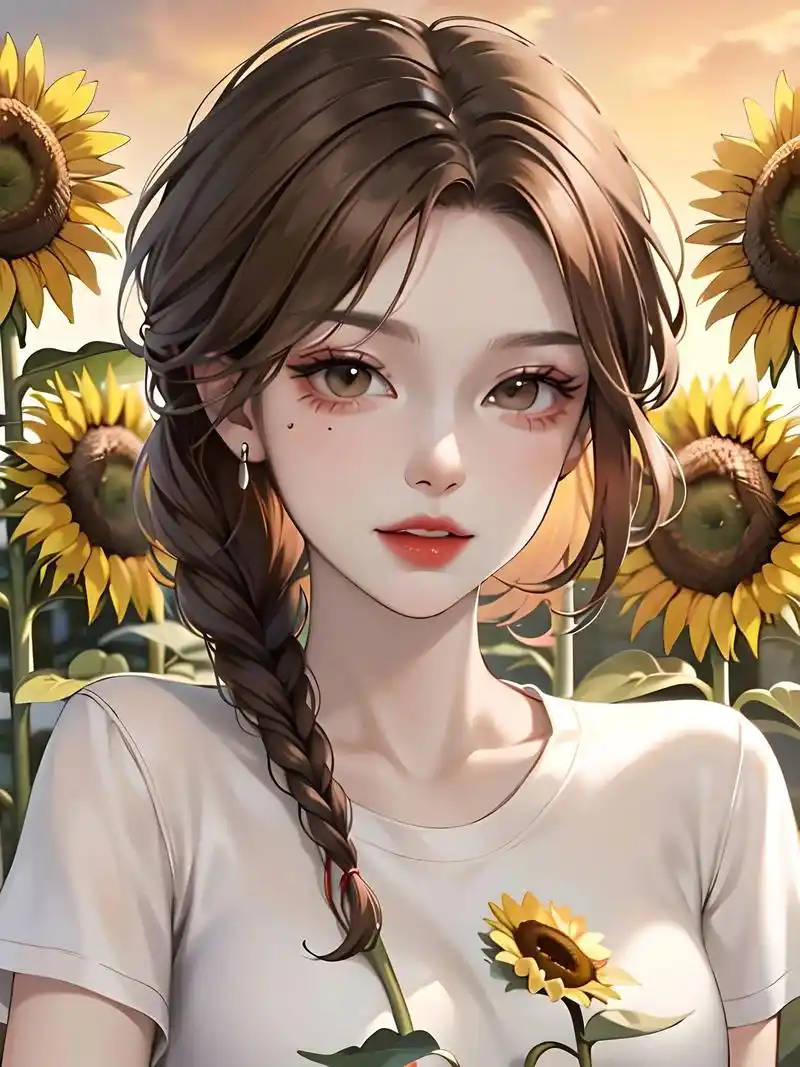 向日葵的花海,点击左下角哦～#背景图#ai#动漫背景#动漫女 - 抖音