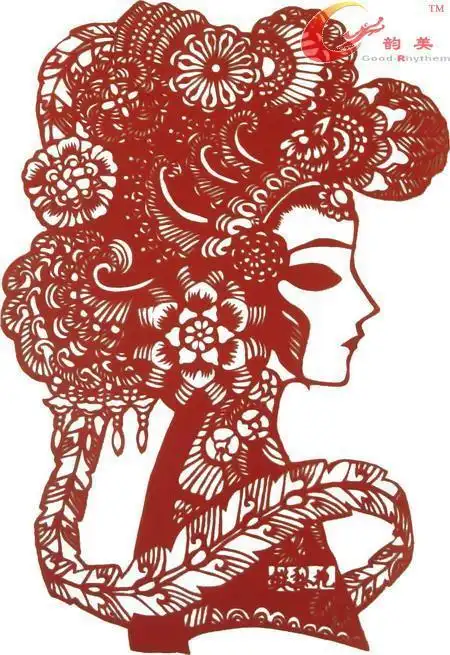 传统手工镂空窗花剪纸作品画貂蝉樊梨花花旦脸谱精细a3红宣纸刻纸京剧