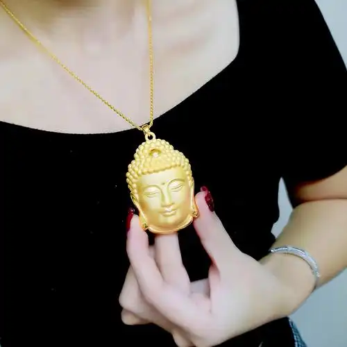 黄金佛头观音佛像吊坠足金999纯金3d硬金如来佛祖保佑平安男女款
