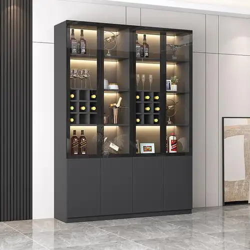 酒柜现代简约一体靠墙轻奢高档玻璃门餐边酒柜家用客厅定制酒柜