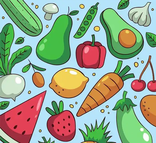 彩色水果蔬菜无缝背景矢量图