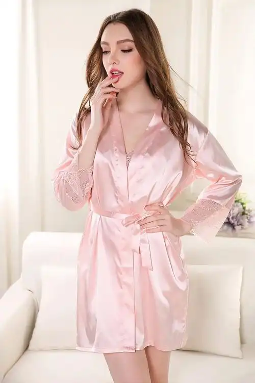 真丝睡袍夏季性感睡衣冰丝丝蕾丝绸春秋长袖睡袍