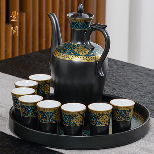 中式陶瓷酒具套装家用仿古代酒具白酒杯温酒器黄清白温酒壶小酒盅