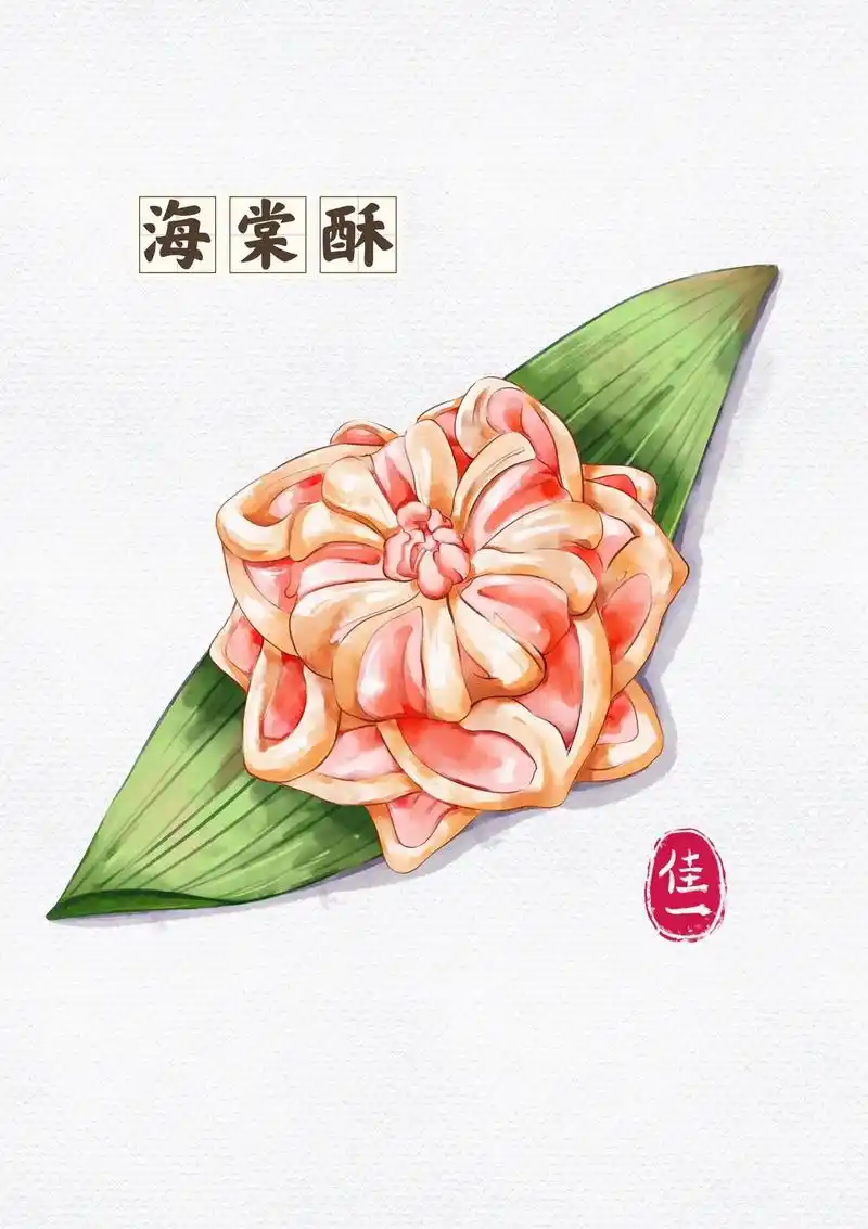 美食插画 #水彩 #中式点心 #海棠酥 - 抖音