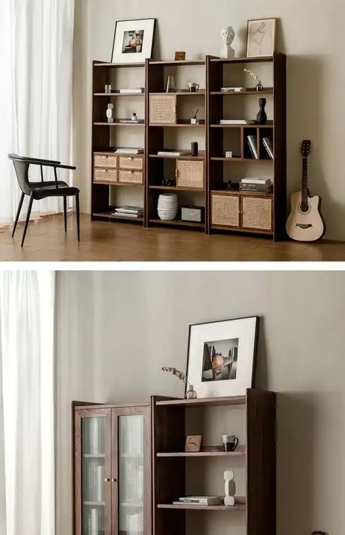 北欧实木黑胡桃木书柜轻奢型日式简约组合书架樱桃木樱桃木四抽屉