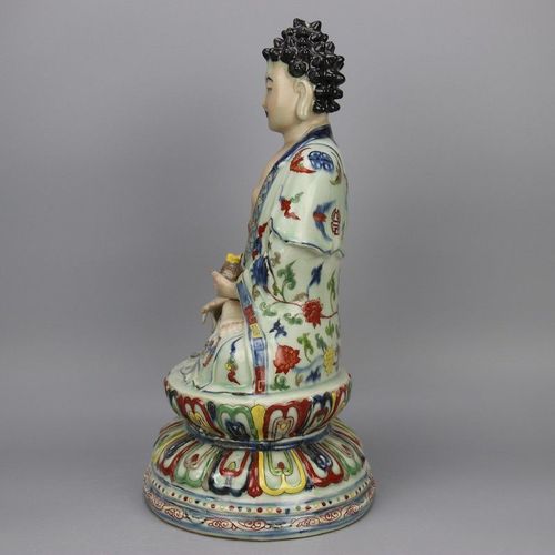 大明宣德年制款五彩西方三圣之阿弥陀佛像 保真瓷器古玩古董老货