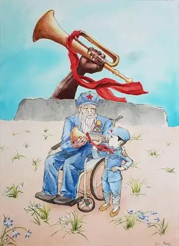 数字传媒公司)作品简介:作品描述了一名老红军教小朋友吹响号角的画面