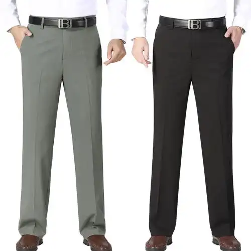 春夏男士休闲西裤薄款直筒商务男裤清凉爸爸工装裤简约高腰长裤子