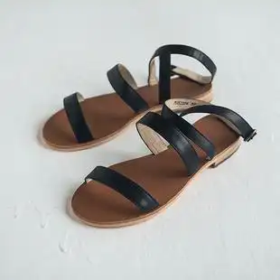 义卖清仓 牛皮平底百搭凉鞋 罗马凉鞋夏季2018新款女简约[行迹]