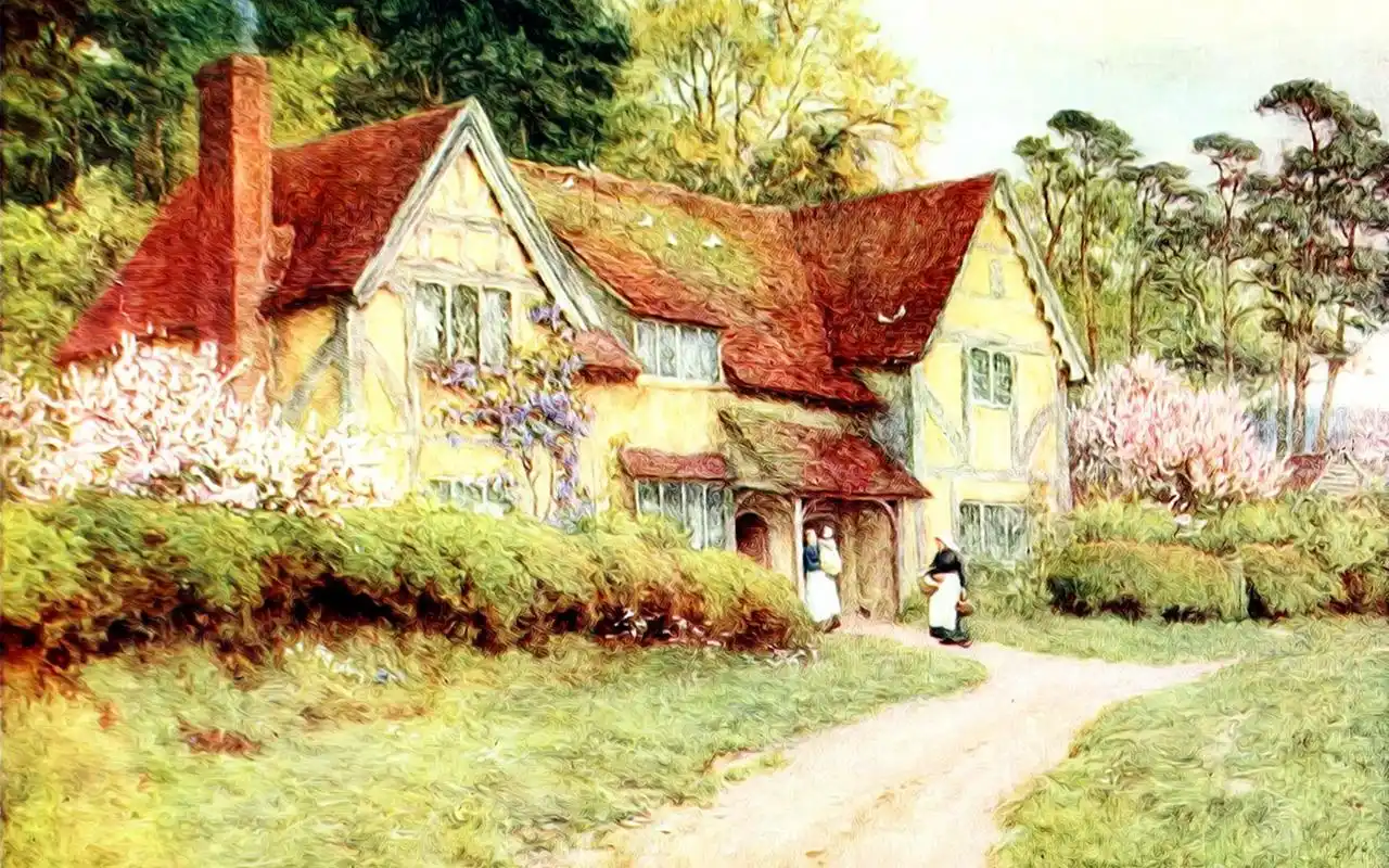 唯美清新的自然风景水彩画桌面壁纸