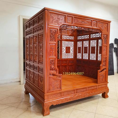 花梨木实木千工拔步床踏步床架子床宫廷双人婚床古典雕花双月洞床