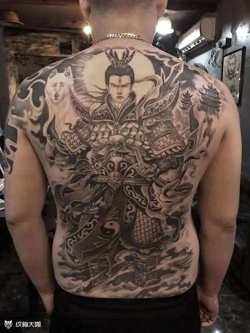 满背杨戬_纹身图案手稿图片_郑明辉的纹身作品集