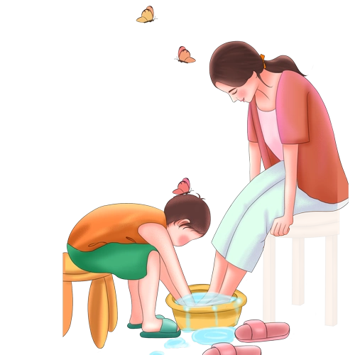 母亲节为母亲洗脚插画素材