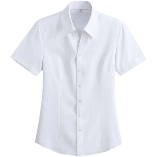 v领白衬衫女短袖夏装职业正装银行面试上班工作服修身百搭衬衣女